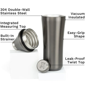 Elevated Craft Hybrid Shaker measuring-system close-up for precise ¼ to 6 oz pours.