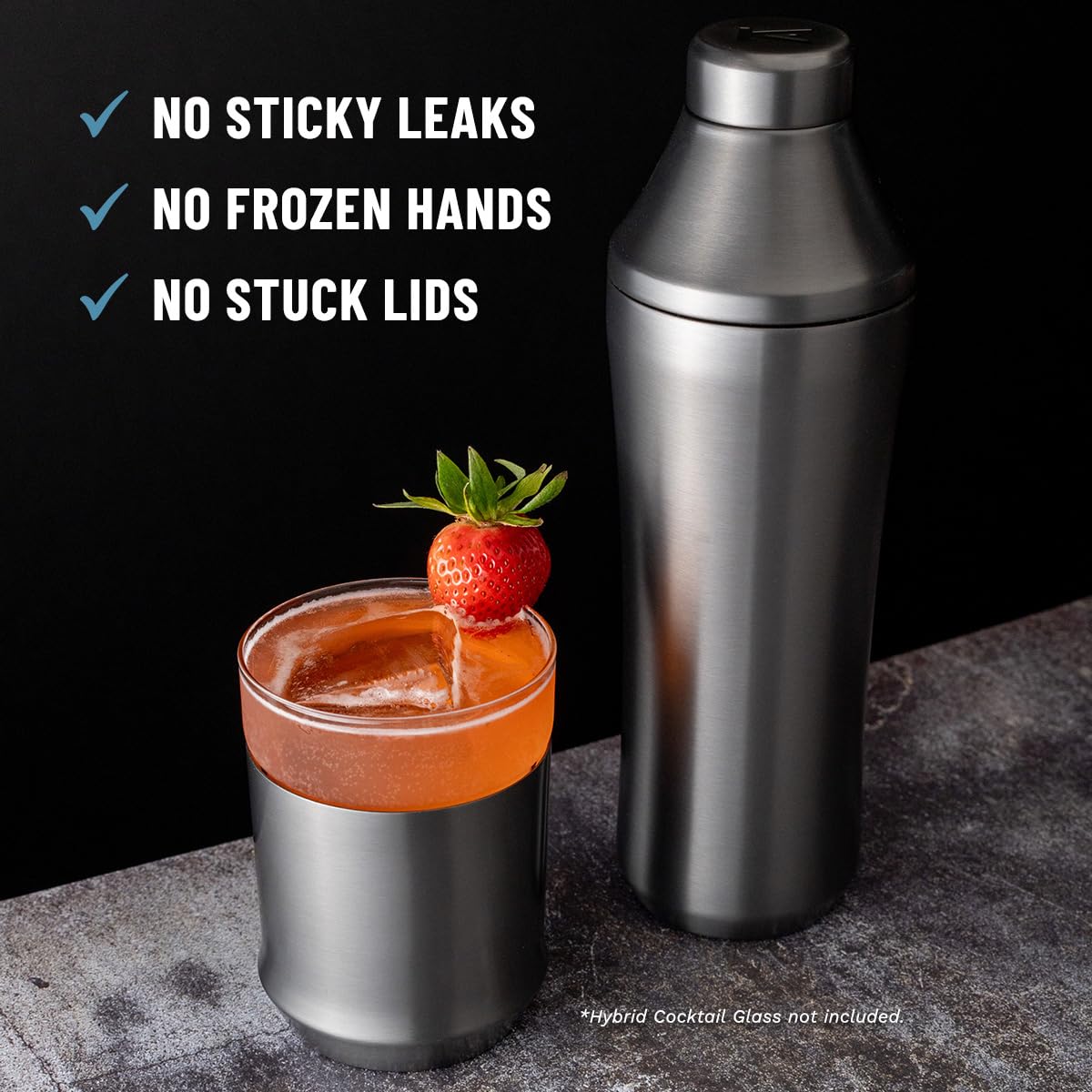 Elevated Craft Hybrid Shaker twist-lock-lid demonstrates leak-free performance during shaking.