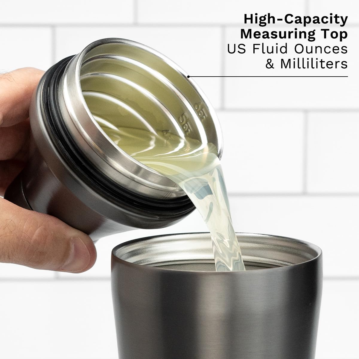 Elevated Craft Hybrid Shaker vacuum-insulation feature keeps drinks cold without condensation on counter.