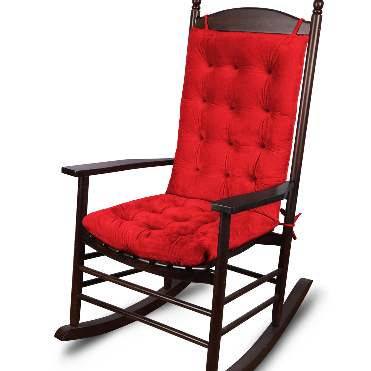 ELFJOY rocking chair seat pad red with plush cushioning and secure ties.