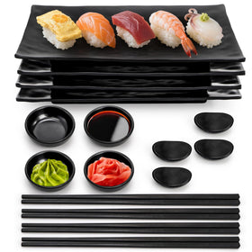 ELFULLY 16-piece sushi plate set displayed on a dining table for sharing meals.