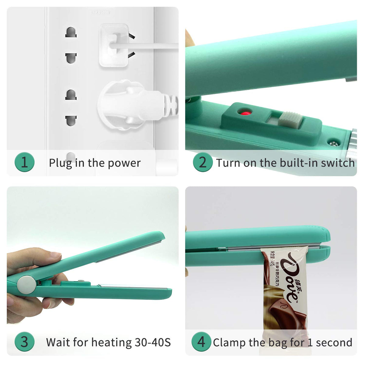 Eliamo bag sealer with long power cable deployed for flexible kitchen use