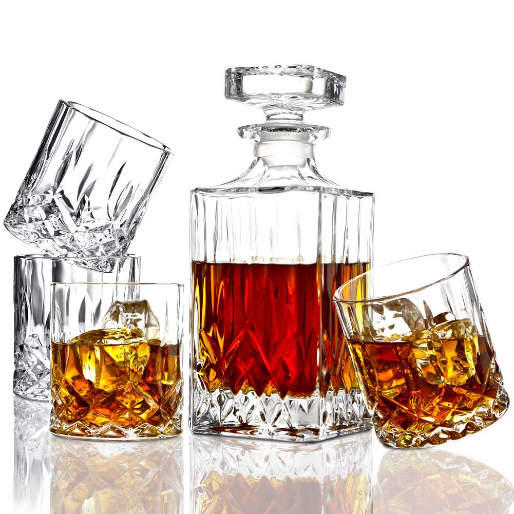ELIDOMC Italian crystal whiskey decanter with 35 oz capacity for refined pours
