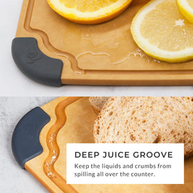 Elihome board showing juice groove catching liquids during chopping