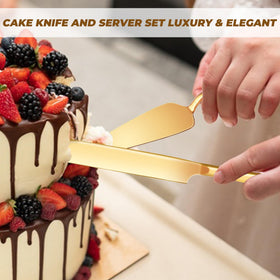 ELIMTEC gold cake knife included for clean slice and service