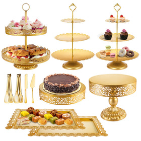 ELIMTEC gold 3-tier cake stands pair for elegant dessert displays
