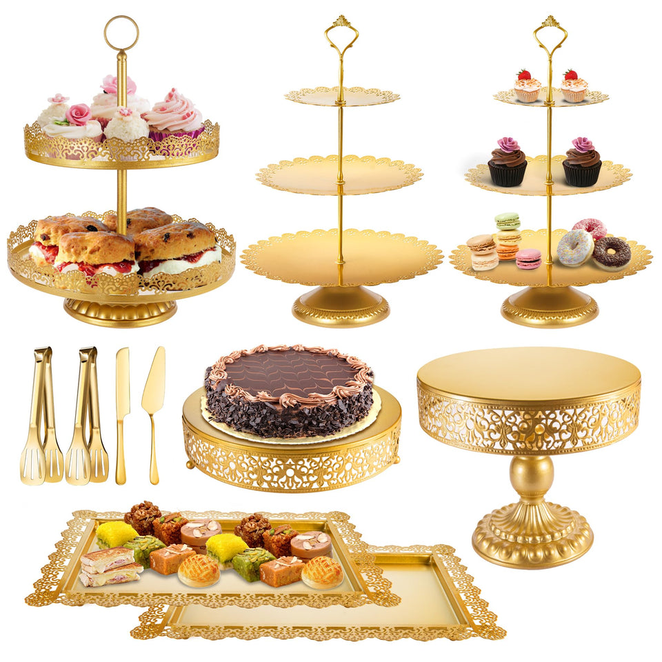 ELIMTEC gold 3-tier cake stands pair for elegant dessert displays