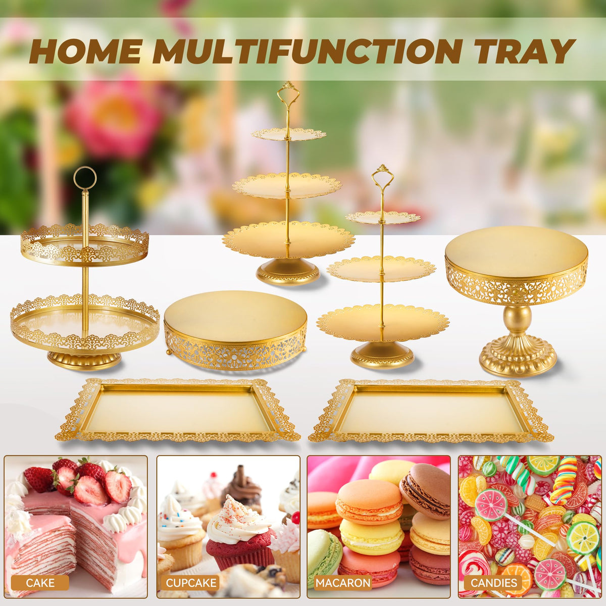 ELIMTEC gold lace-edge round display pan for refined dessert displays