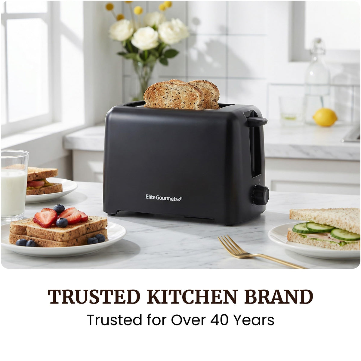 Elite Gourmet 2-Slice Toaster bagel slot fits thick bread slices