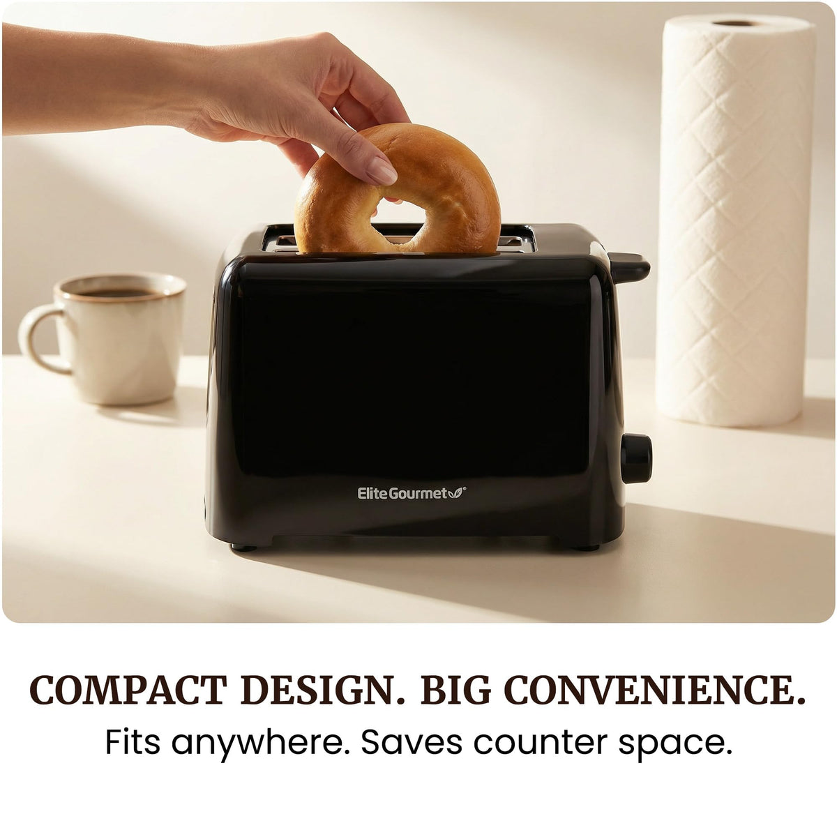 Elite Gourmet compact design ideal for small kitchens or dorms
