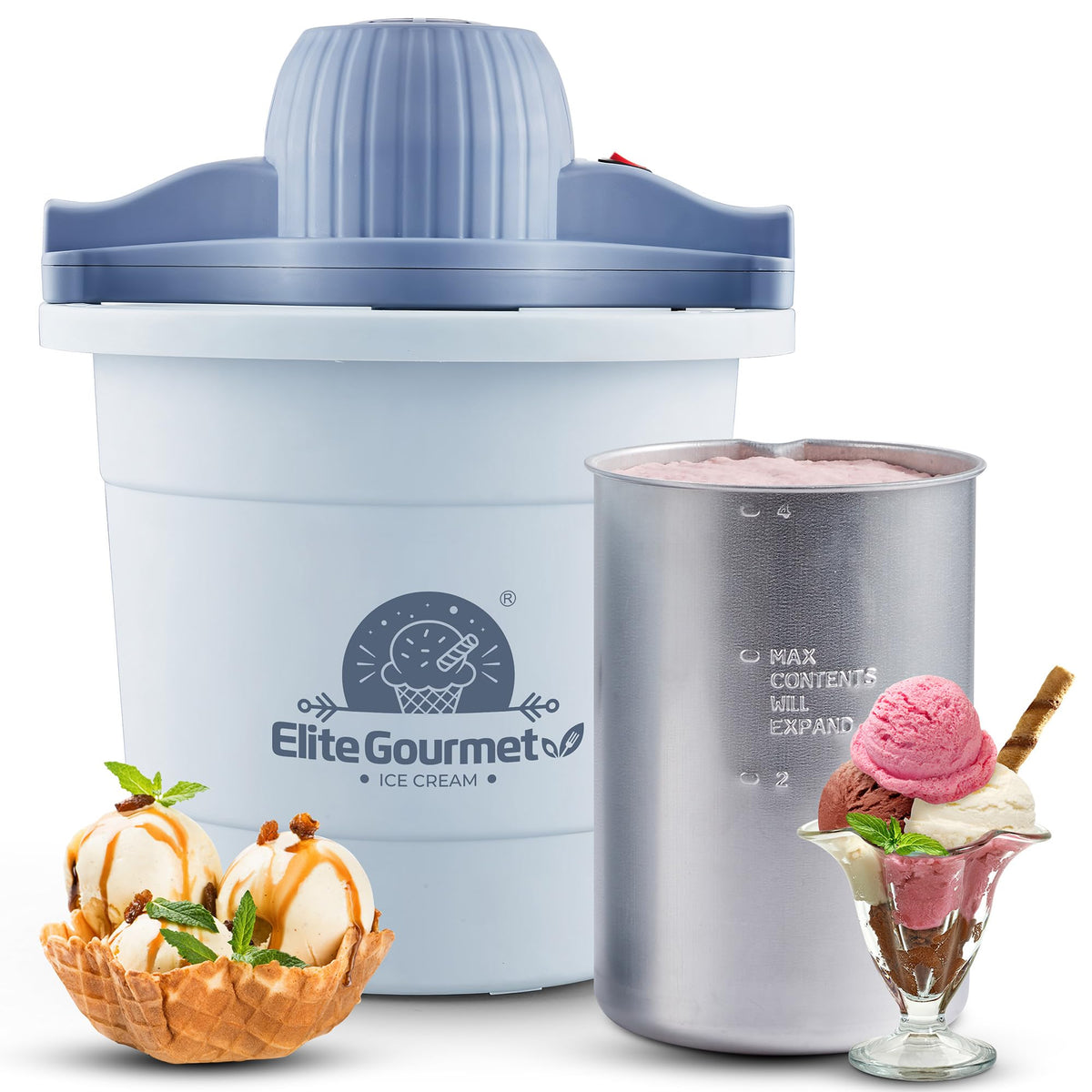 Elite Gourmet 4 Qt ice-cream maker top view for large batches.