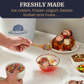 Elite Gourmet 50W motor delivers smooth, quick freezing results.