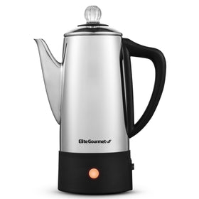 Elite Gourmet 6-cup percolator front view showcases compact design.