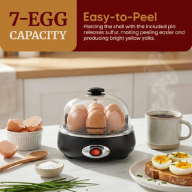 Elite Gourmet 7-egg tray for batch cooking up to seven eggs.