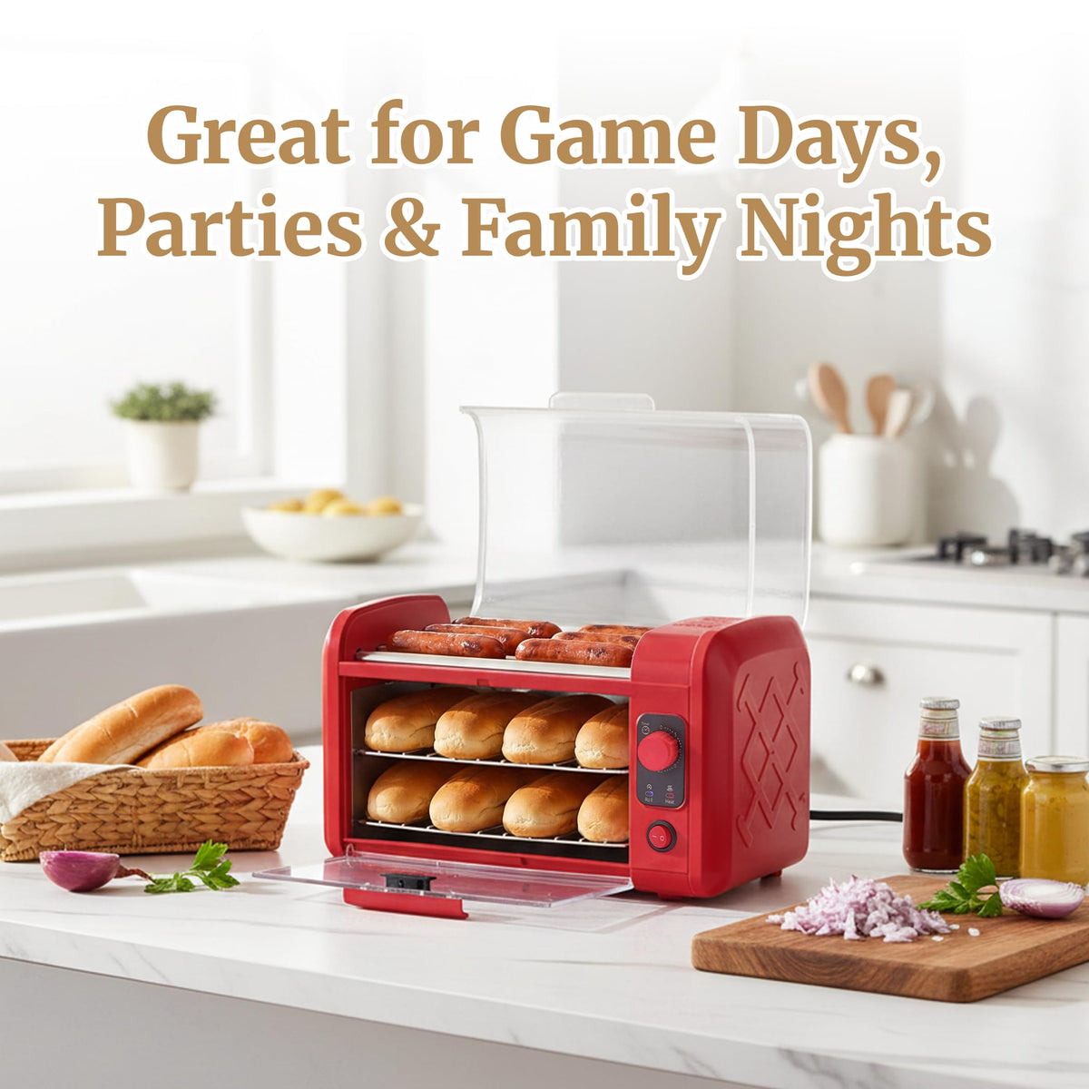 Elite Gourmet all-in-one entertainer for hot dogs and taquitos.