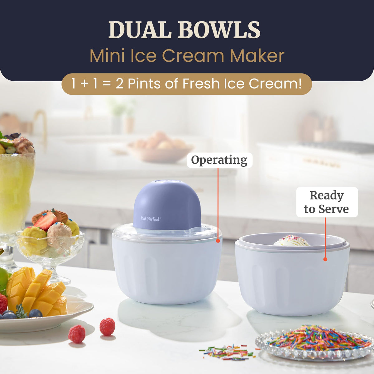 Americana Pint Perfect bowls with easy-grip handles for simple, mess-free scooping.