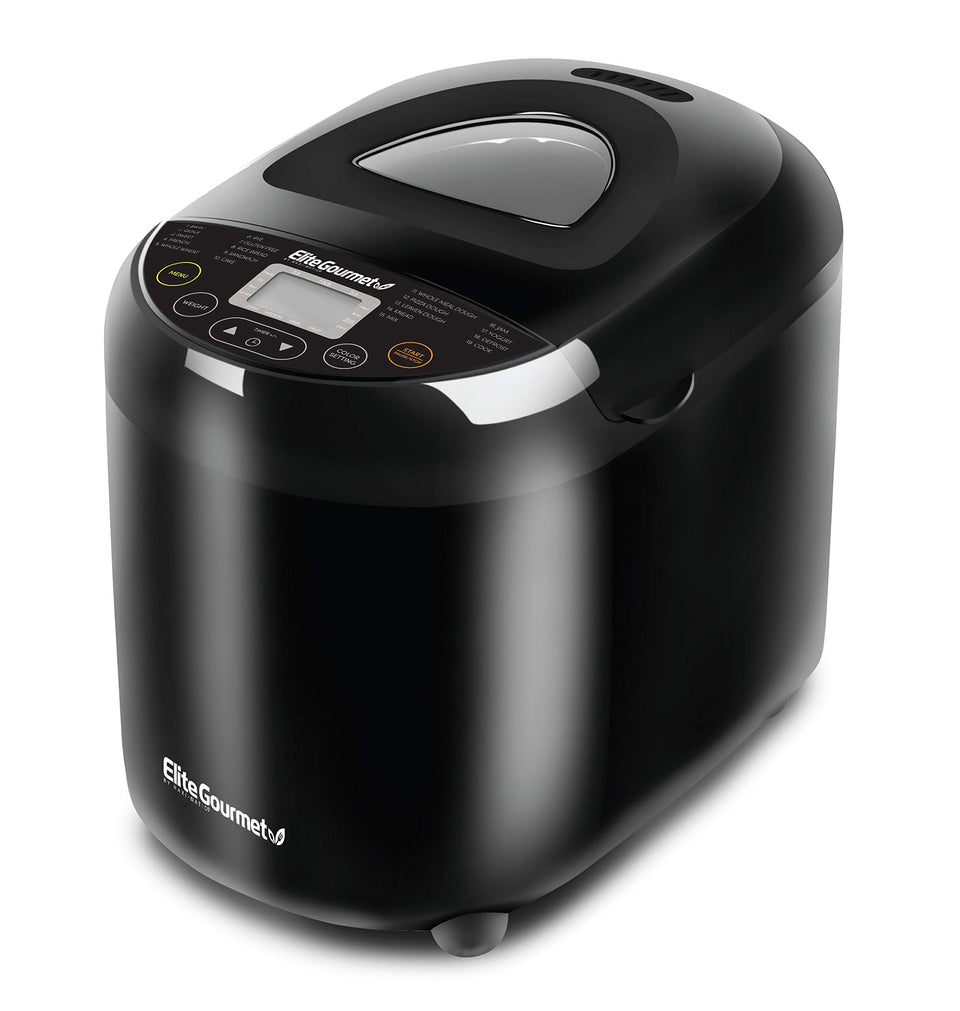 Elite Gourmet bread maker with closed lid showing compact footprint for small kitchens