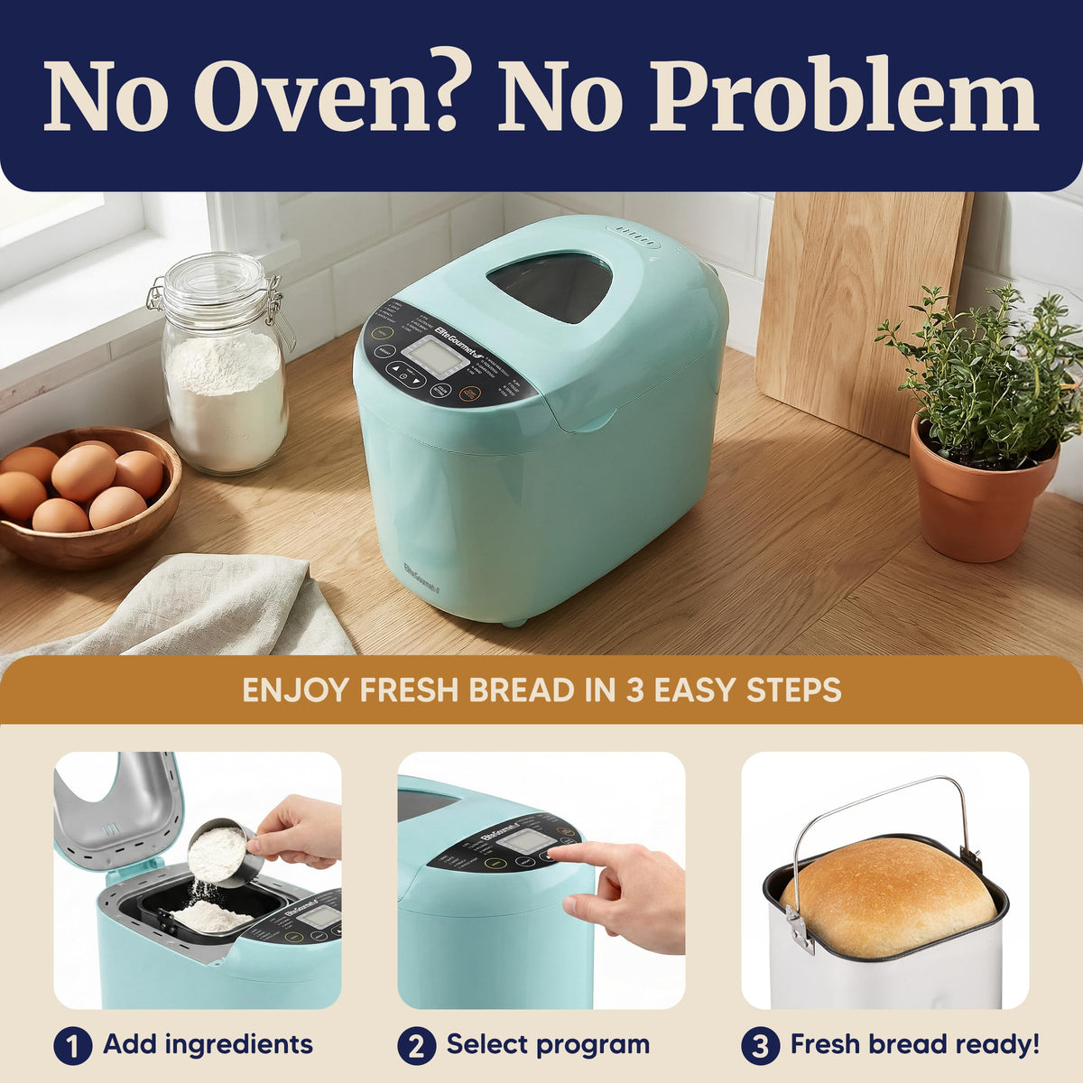 Elite Gourmet bread maker crust options from light to dark for personalized browning.