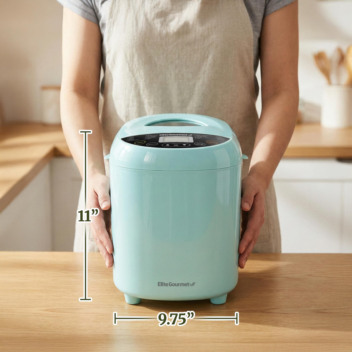 Elite Gourmet bread maker delay timer feature shown in the control panel.