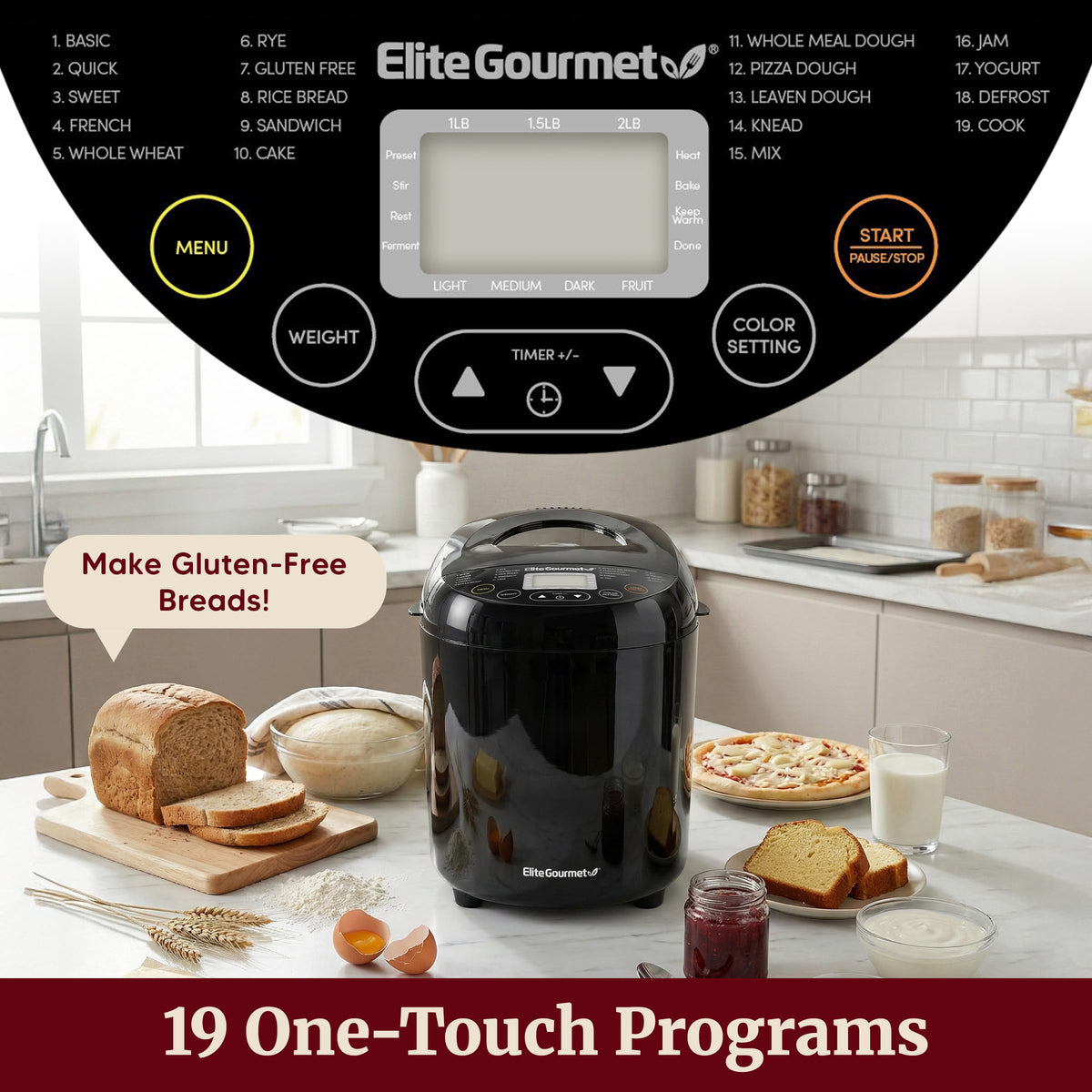 Gluten-free program in use on Elite Gourmet bread maker