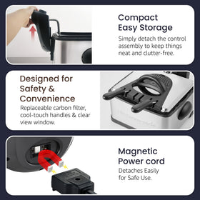 Elite Gourmet deep fryer cool-touch handles for safe handling