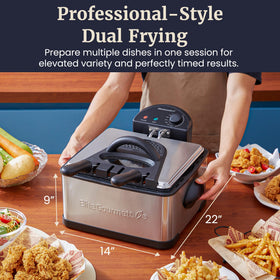 Elite Gourmet deep fryer viewing window to monitor progress without splashing