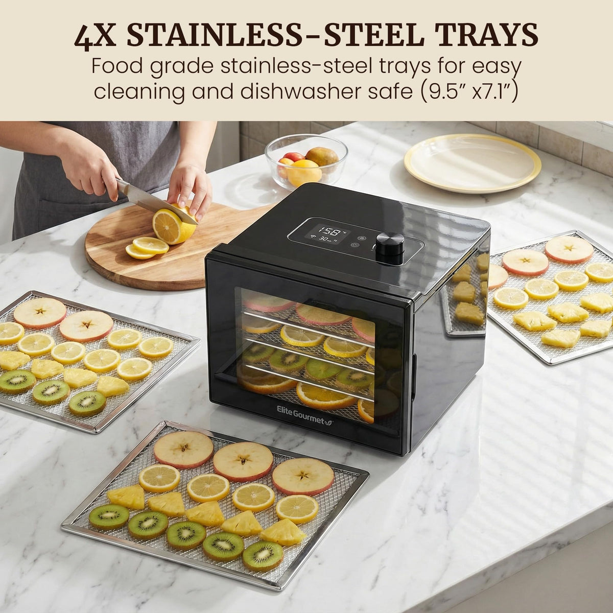 Elite Gourmet dehydrator compact design fits on countertops