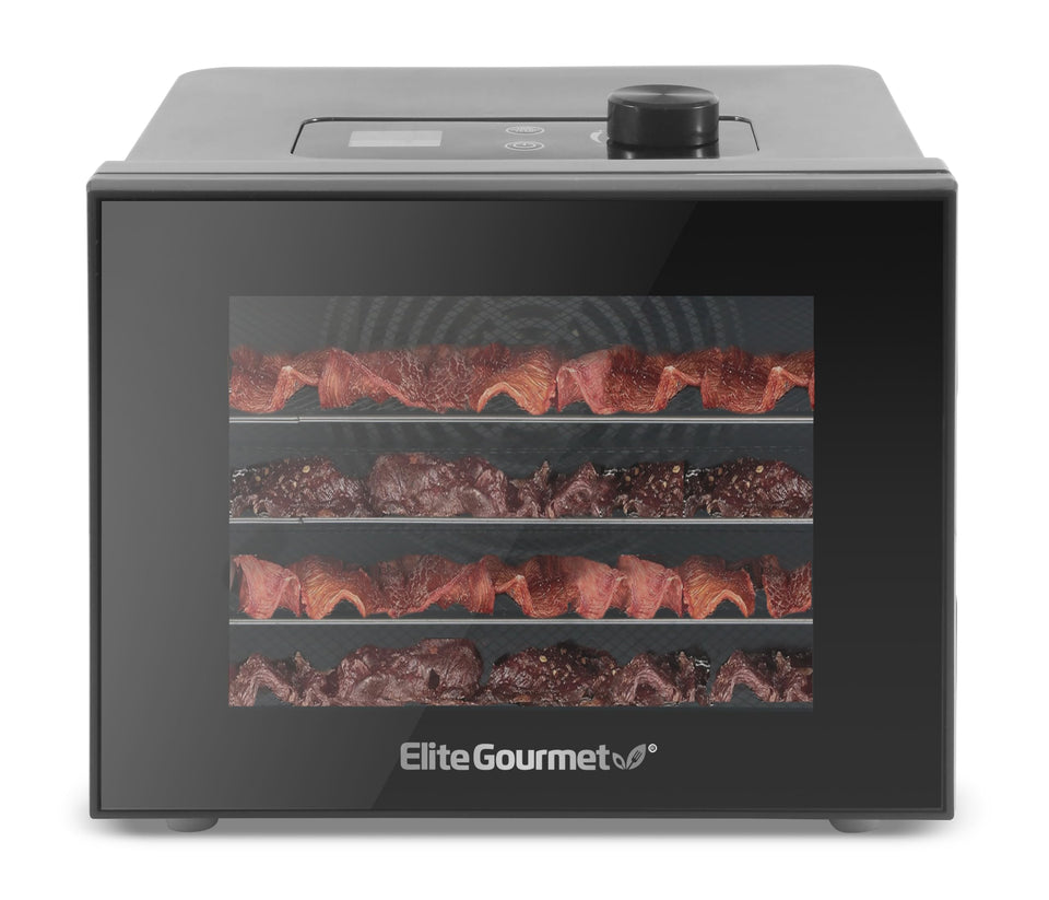 Elite Gourmet dehydrator swing-out door for easy monitoring during drying