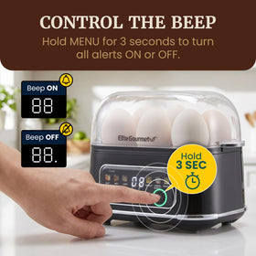 Elite Gourmet Digital Egg Cooker medium-boiled setting for balanced texture.