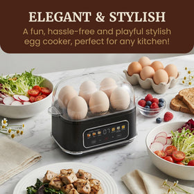Elite Gourmet Digital Egg Cooker one-touch display simplifies cooking.