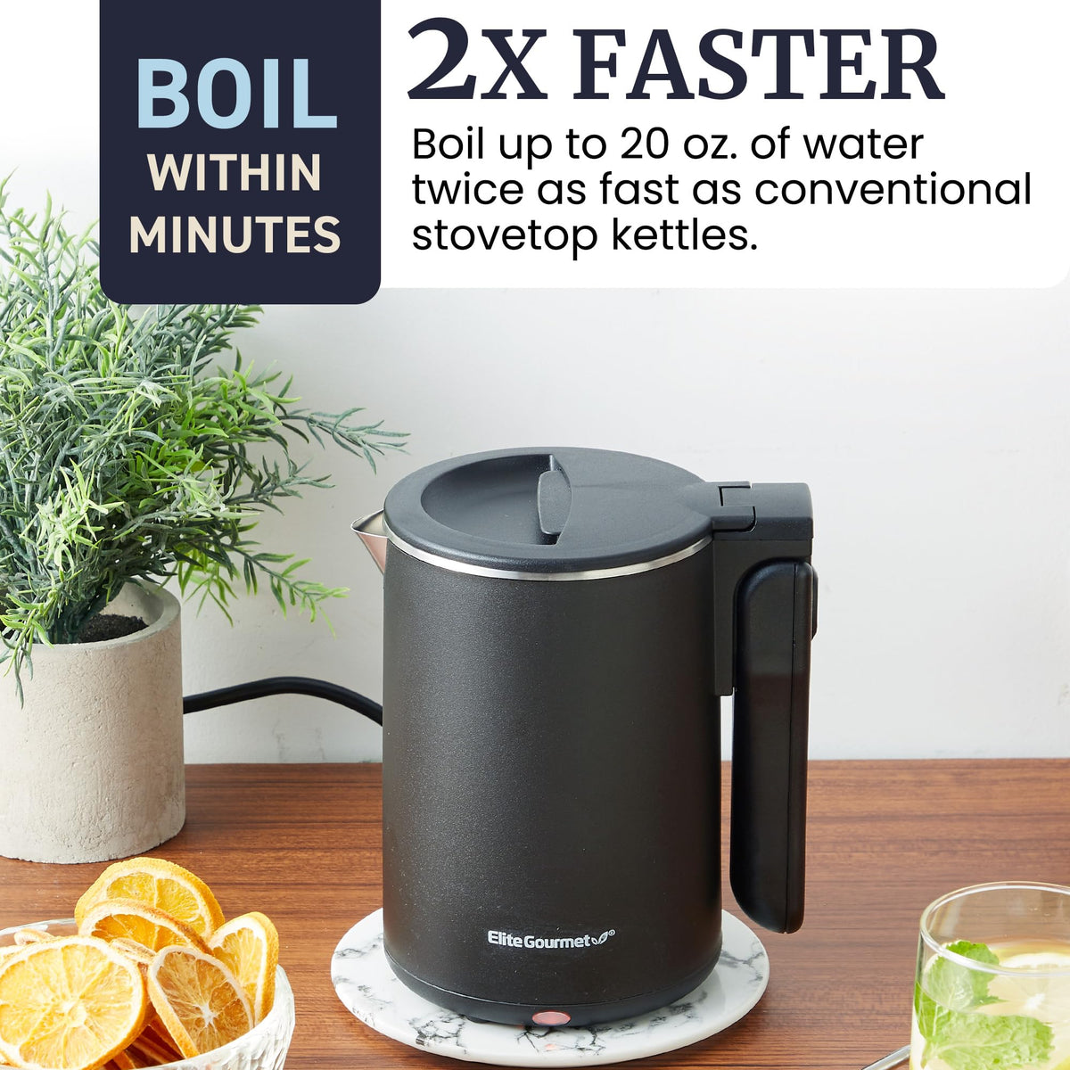 Elite Gourmet pour-spout with free-flow filter for clean pours