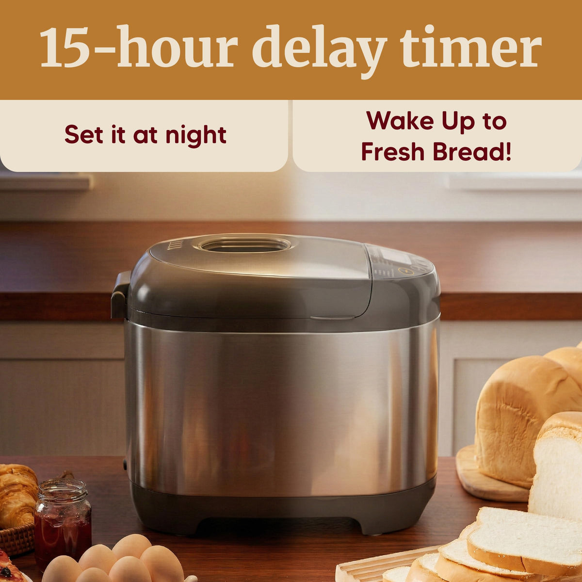 Elite Gourmet EBM8103SS delay timer display for overnight baking planning