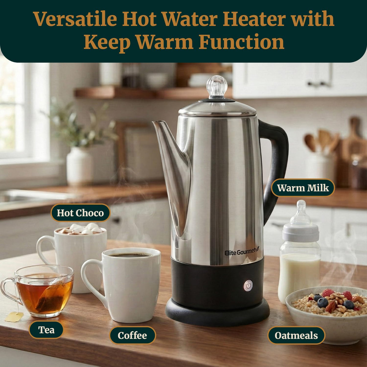 Removable reusable filter basket on Elite Gourmet EC812 simplifies cleanup.