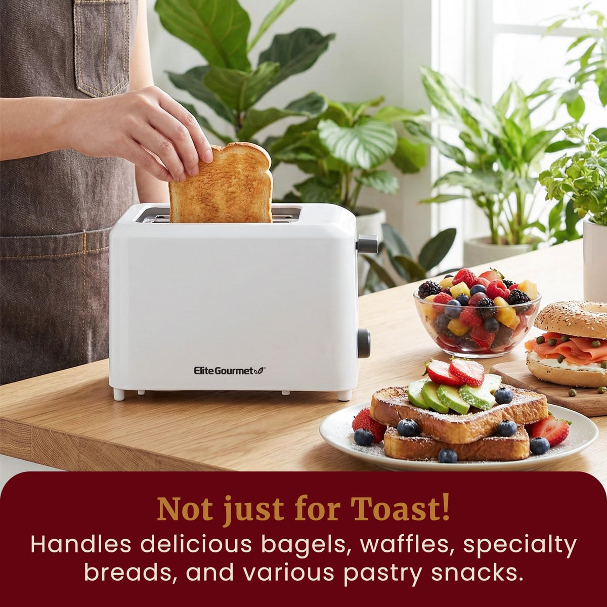 Elite Gourmet ECT-1027 cool-touch exterior for safe handling during toasting.