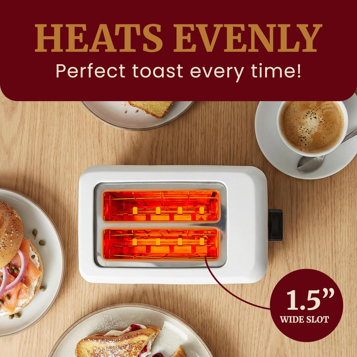 Elite Gourmet ECT-1027 showing seven browning levels for precise toast results.