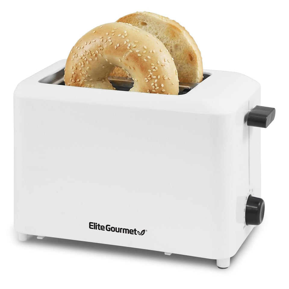 Elite Gourmet ECT-1027 toaster front view highlighting extra-wide slots for bagels.