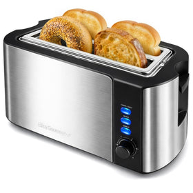 Elite Gourmet ECT-3100 long slot toaster front view with extra-wide slots for bagels