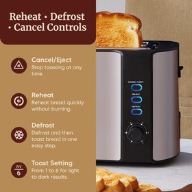 Reheat, defrost and cancel controls on Elite Gourmet ECT-3100 for flexible toasting