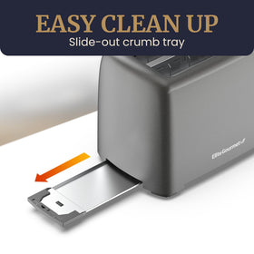 Elite Gourmet ECT1027G 1.25 inch slots with self-centering guides promote even browning.