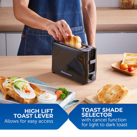 Elite Gourmet ECT118B self-centering guides ensure even browning on each slice.