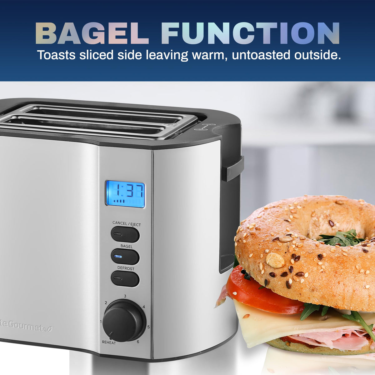 Elite Gourmet ECT2145 bagel function for one-sided toasting