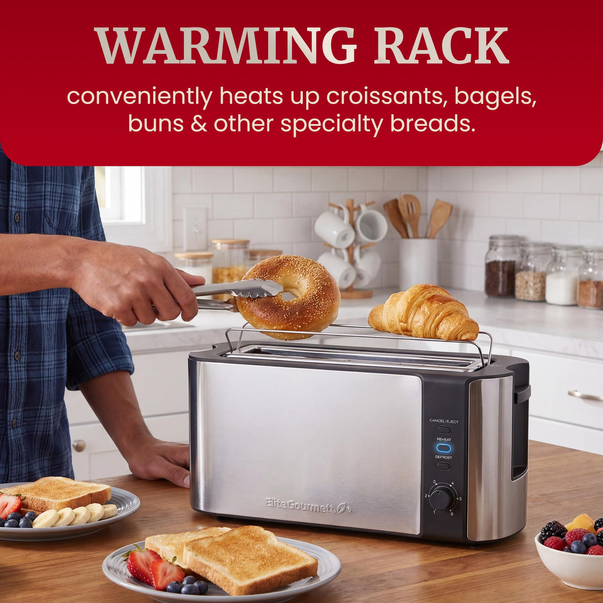 Elite Gourmet ECT3200 six-level browning for precise toast shade.