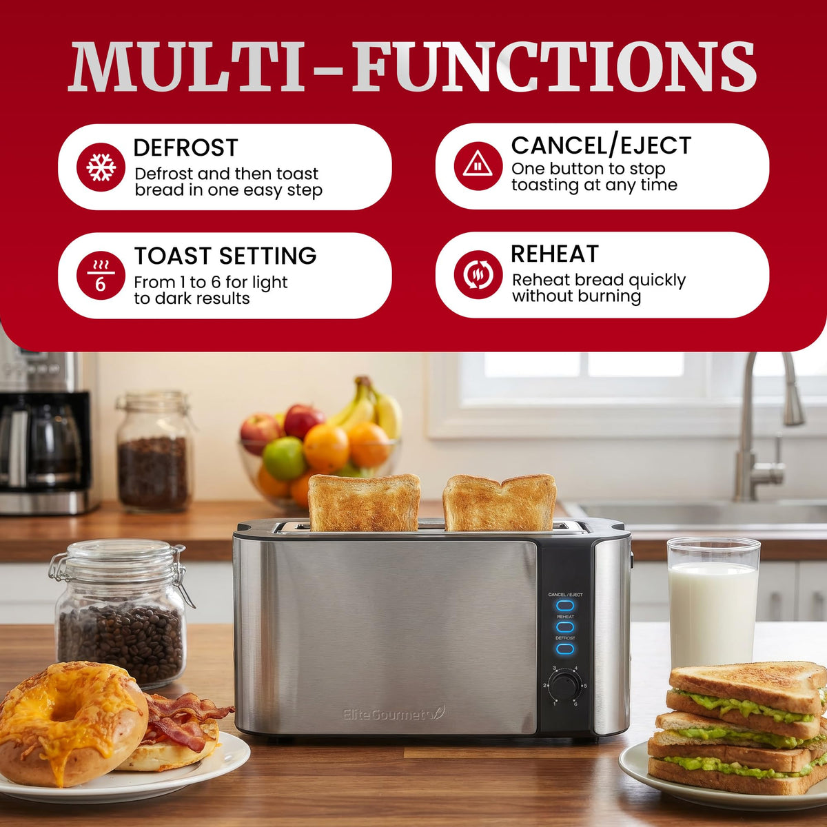 Elite Gourmet ECT3200 long-slot design for artisanal breads.