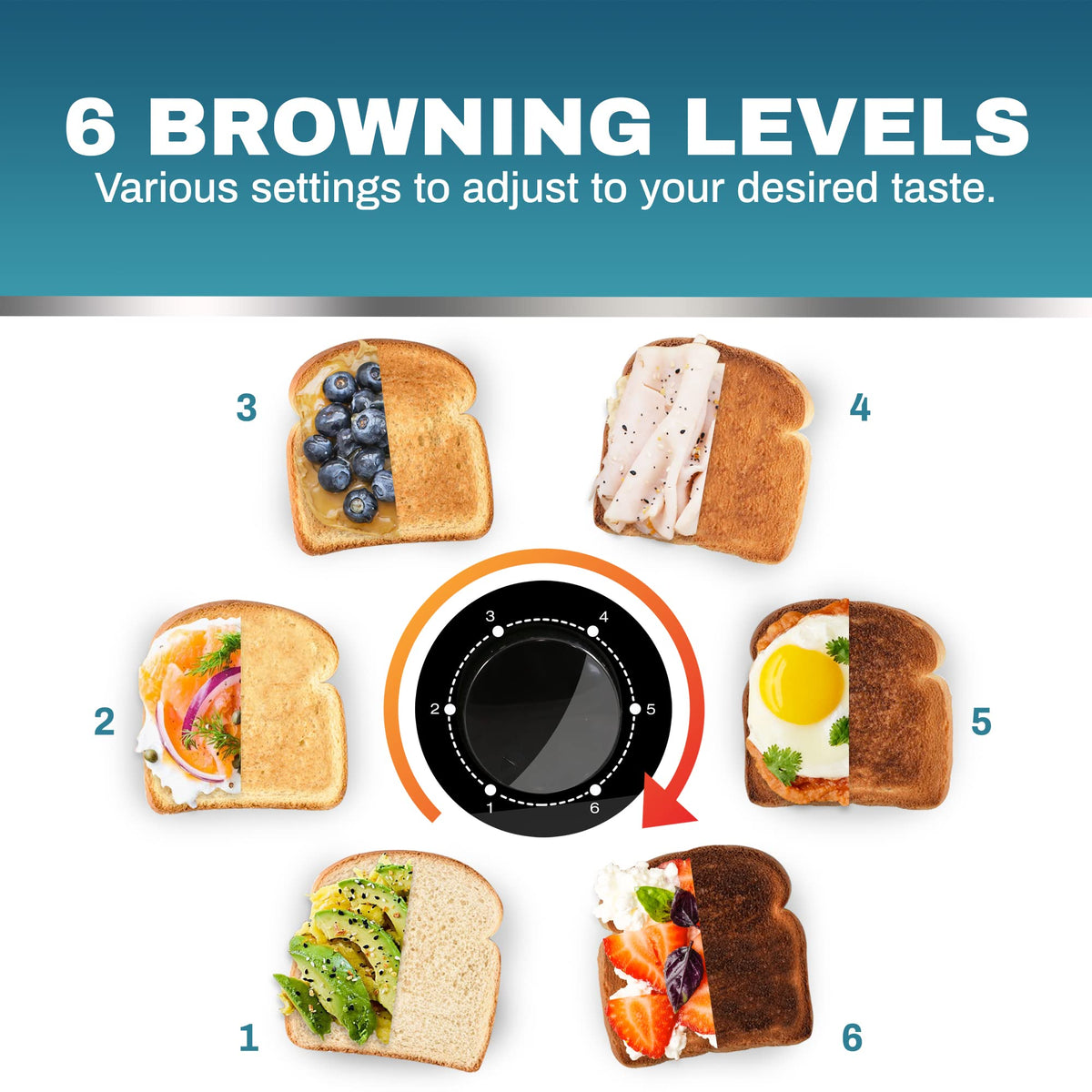 Elite Gourmet ECT4829B six-settings dial for browning control.