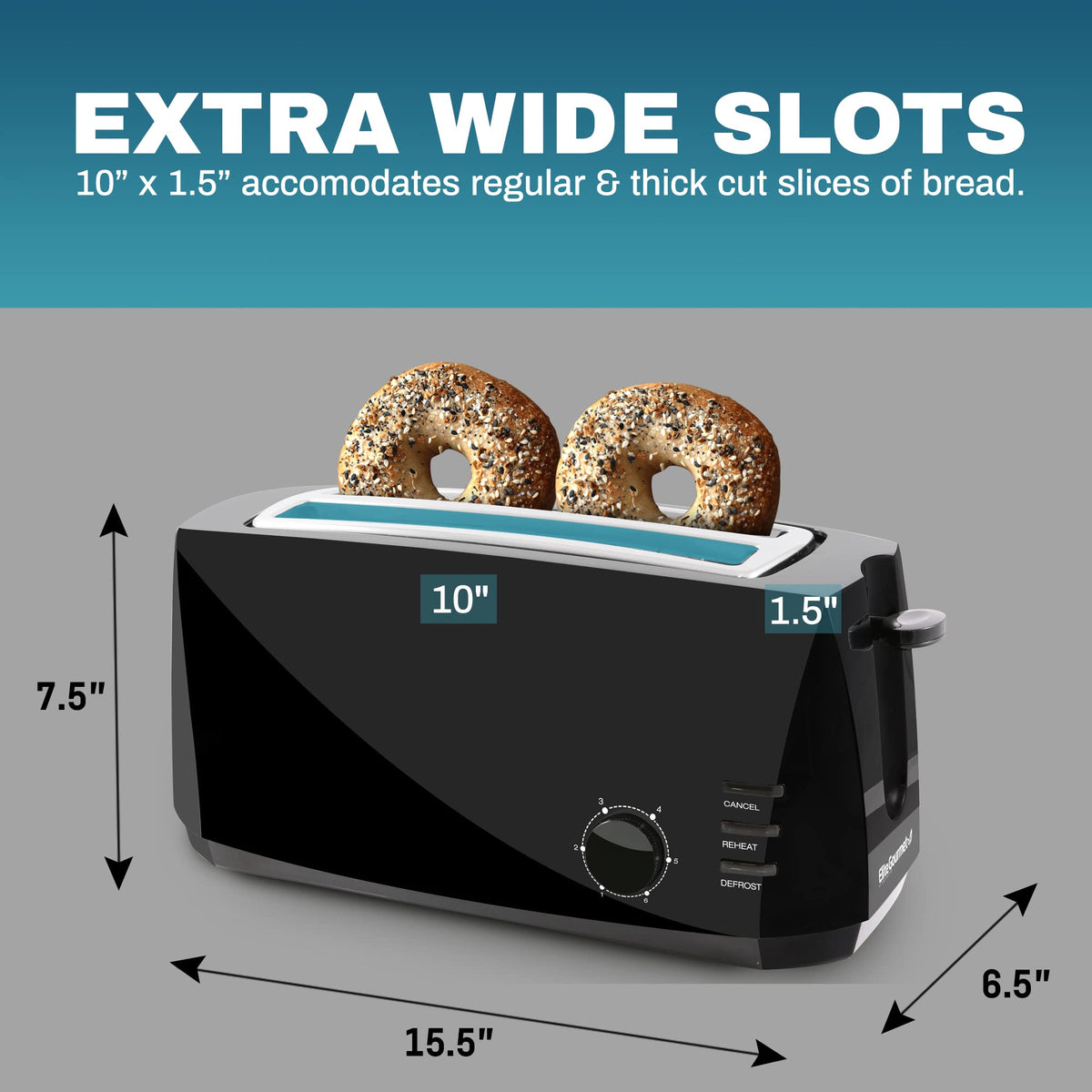 Elite Gourmet ECT4829B cool-touch housing with non-slip base for safety.