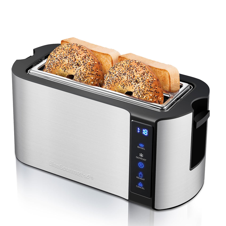 Elite Gourmet ECT5322 front view toaster with extra-wide slots for thick slices
