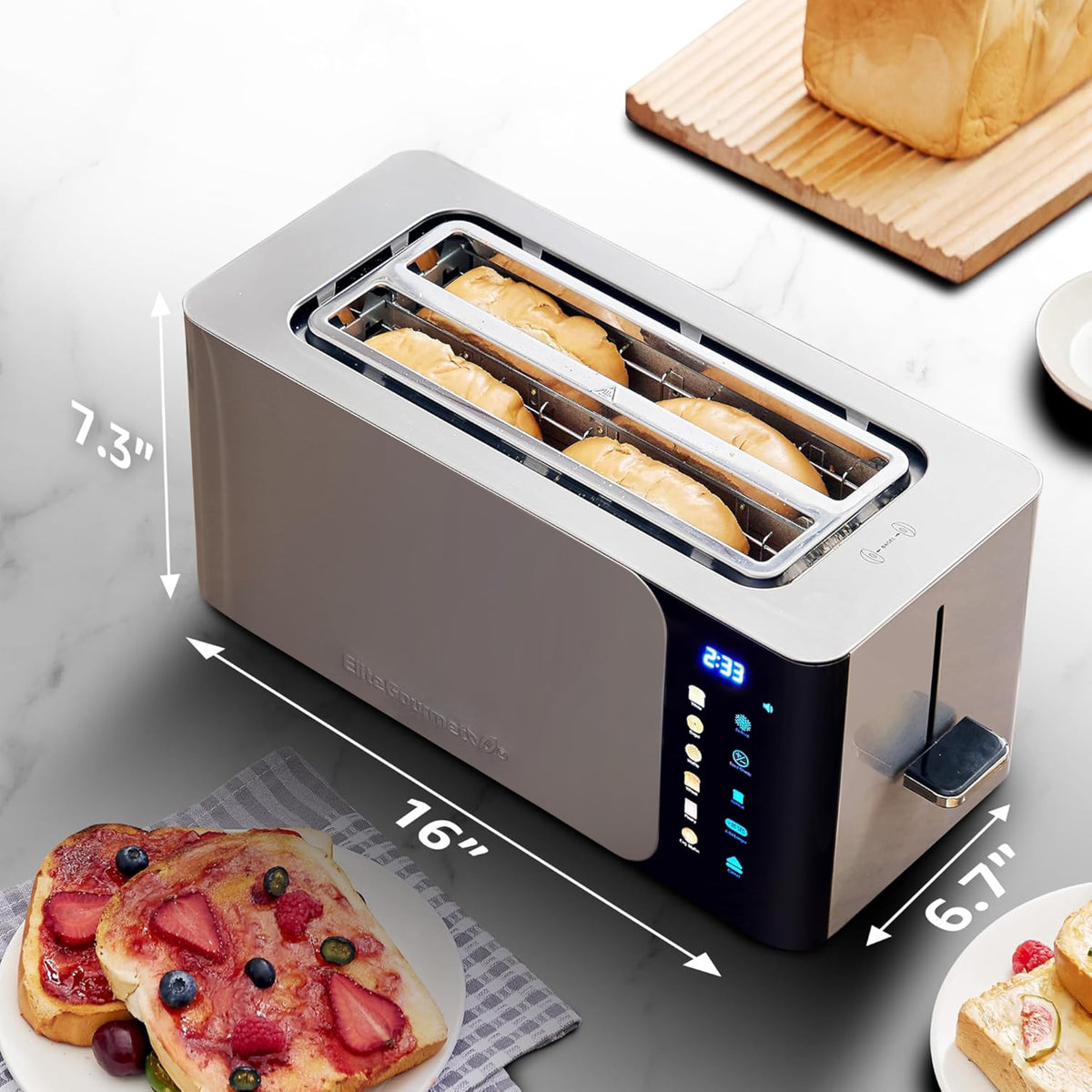 Elite Gourmet ECT5924D bagel function enables inside-toasted, outside-soft results.