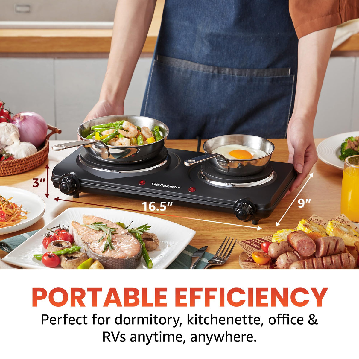 Close-up of Elite Gourmet EDB-302BF cast-iron plates with nonstick surface