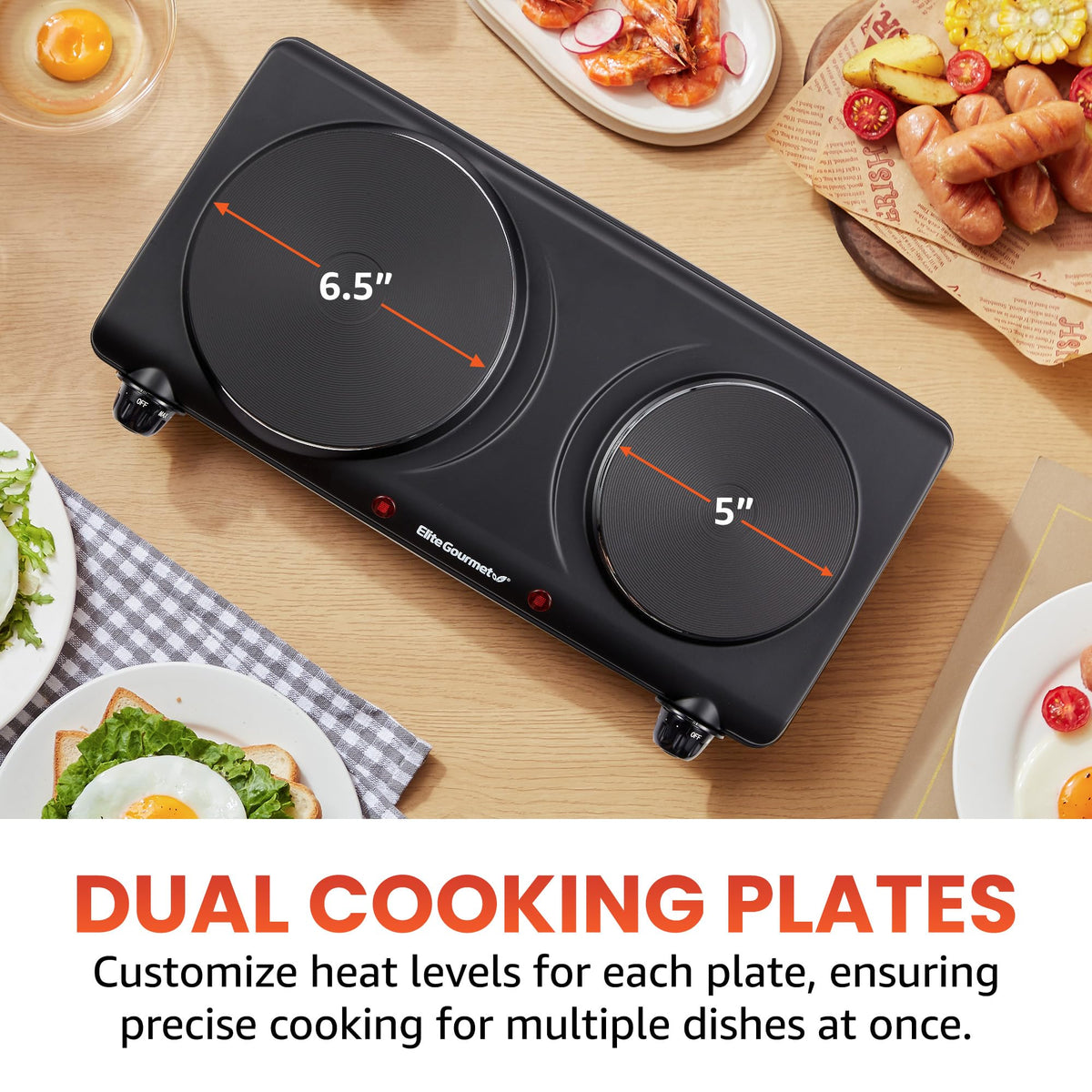 Elite Gourmet EDB-302BF temperature knobs for precise heat control