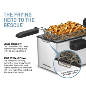 Elite Gourmet EDF-3500 lid with viewing window to monitor frying safely.